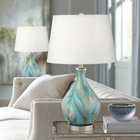 360 Lighting Cirrus Blue and Gray Art Glass Vase Table Lamps Set of 2